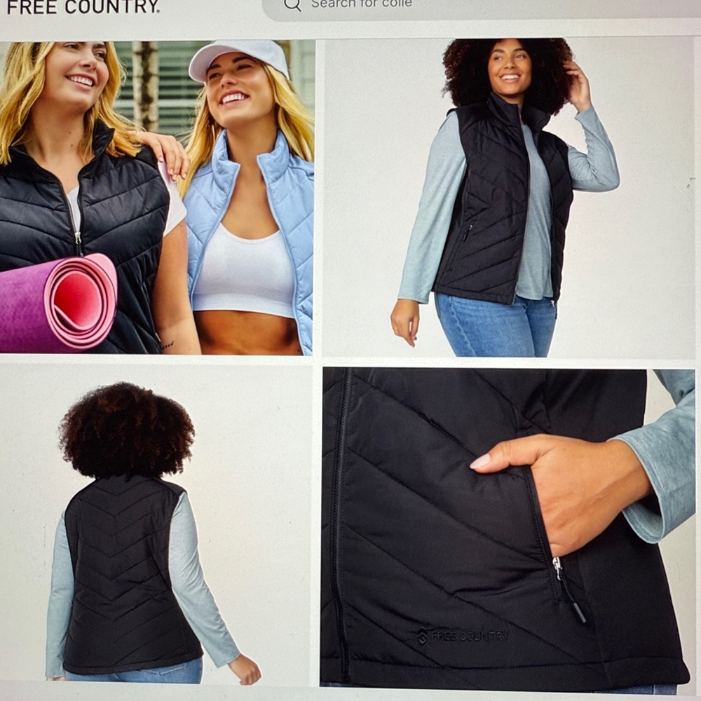 NWT Free Country Quilted Hybrid Puffer Vest in Black, Women’s Plus Size 2X.